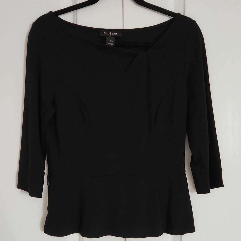 WHBM Black Peplum Boat Neck Top Blouse